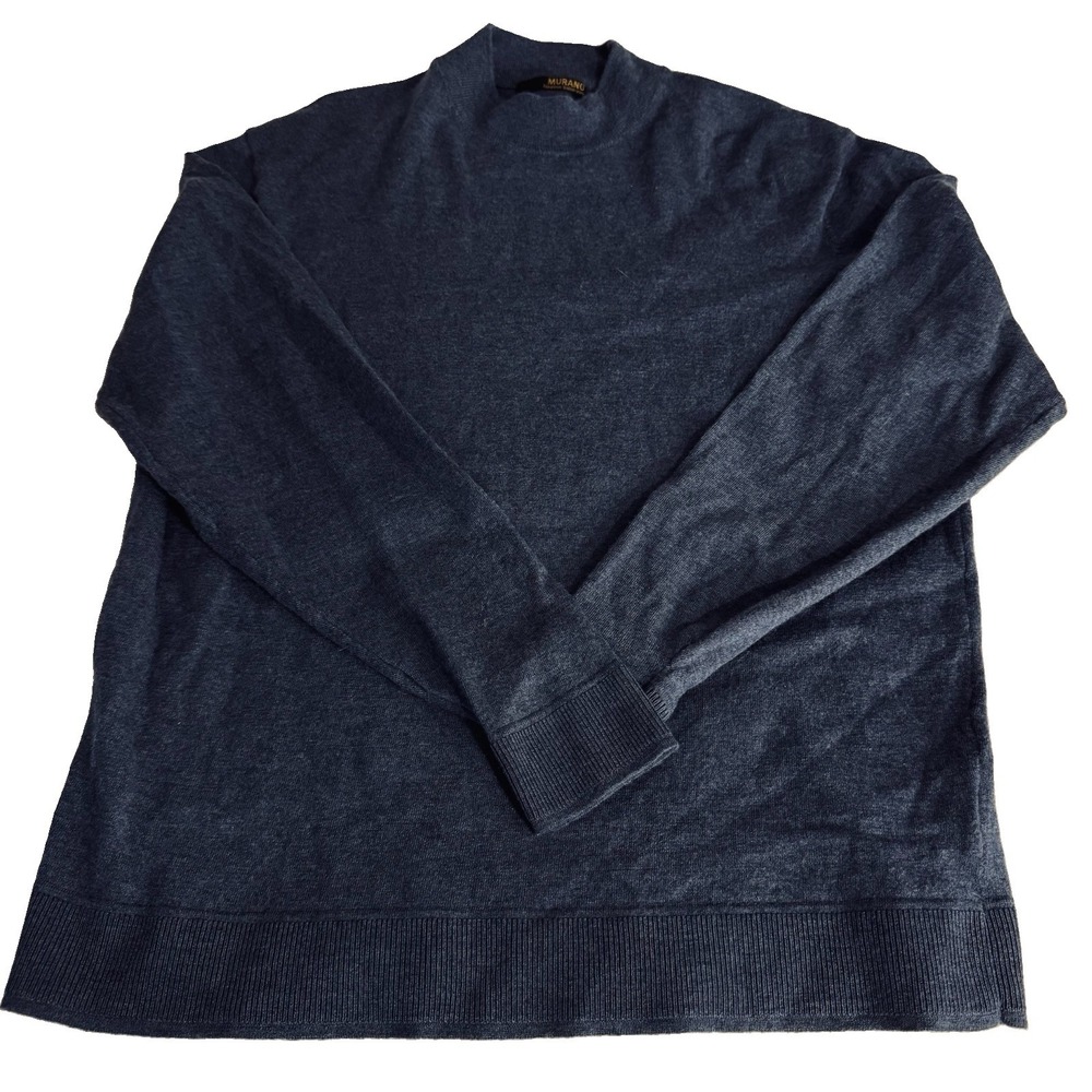 Murano Men's XL 100% Merino Wool Mock Neck Sweater Blue Italian Yarn